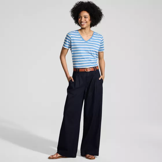 Women's Petite Lightweight Denim Mid Rise Pleated Slouchy Jeans - primary