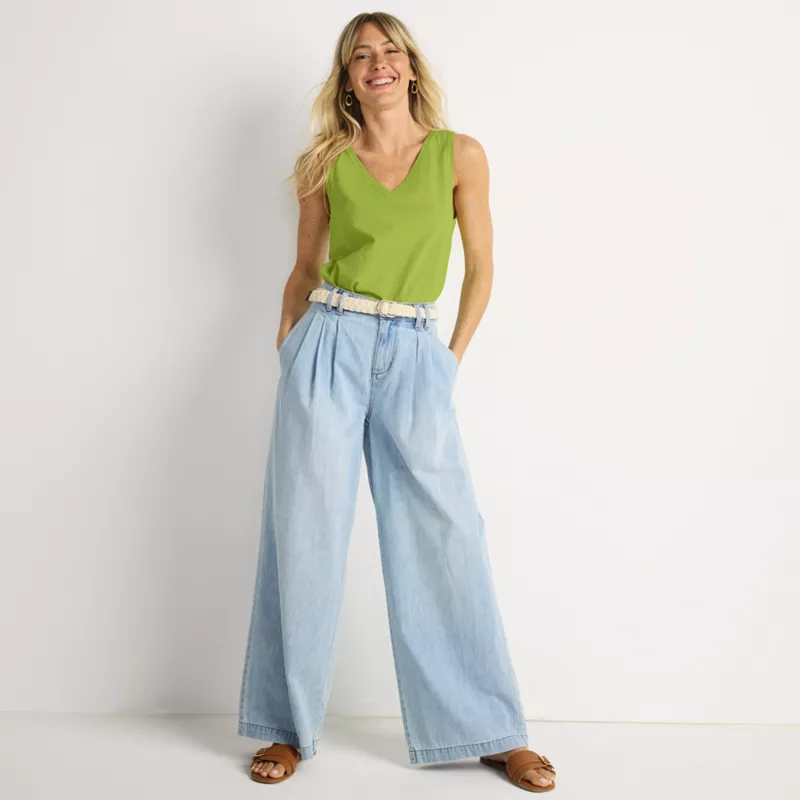 Women's Tall Lightweight Denim Mid Rise Pleated Slouchy Jeans, alternative image