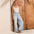 Women's Lightweight Denim Mid Rise Pleated Slouchy Jeans, alternative image