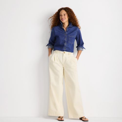 Women's Lightweight Denim Mid Rise Pleated Slouchy Jeans