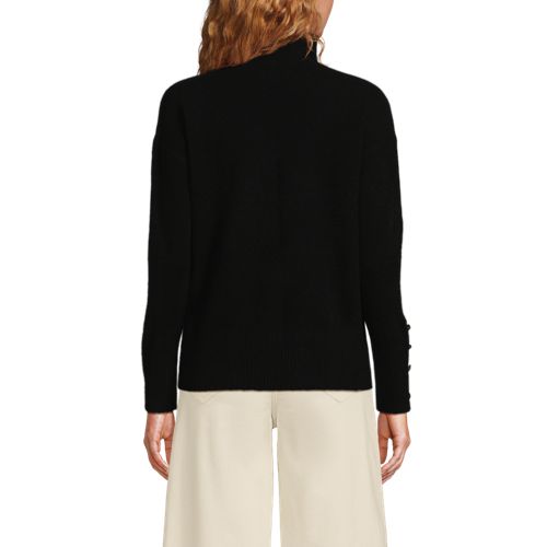  Lands' End Sot Touch Stehkragenpullover Mit ärmelknöpfen, Damen, Größe:40-42 Petite, Schwarz, Polyacryl/woll-mischung/nylon-mischung, By Lands' End 