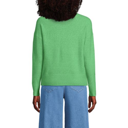  Lands' End Sot Touch Stehkragenpullover Mit ärmelknöpfen, Damen, Größe:40-42 Petite, Grün, Polyacryl/woll-mischung/nylon-mischung, By Lands' End 