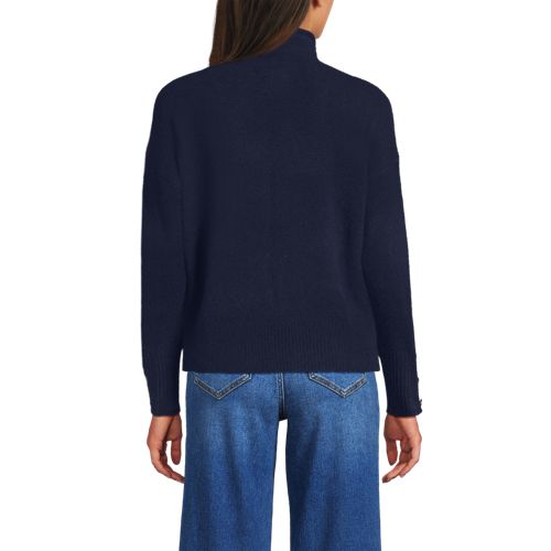  Lands' End Sot Touch Stehkragenpullover Mit ärmelknöpfen, Damen, Größe:32-34 Petite, Blau, Polyacryl/woll-mischung/nylon-mischung, By Lands' End 