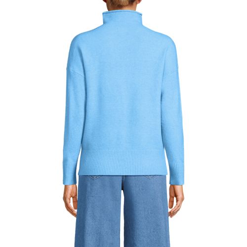  Lands' End Soft Touch Stehkragenpullover Mit ärmelknöpfen, Damen, Größe:32-34 Regular, Blau, Polyacryl/woll-mischung/nylon-mischung, By Lands' End 