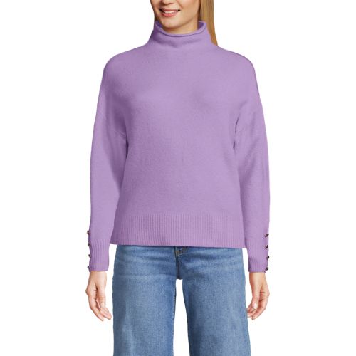  Lands' End Sot Touch Stehkragenpullover Mit ärmelknöpfen, Damen, Größe:32-34 Petite, Lila, Polyacryl/woll-mischung/nylon-mischung, By Lands' End 