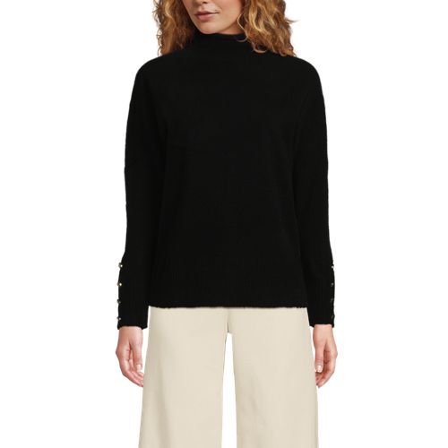  Lands' End Sot Touch Stehkragenpullover Mit ärmelknöpfen, Damen, Größe:40-42 Petite, Schwarz, Polyacryl/woll-mischung/nylon-mischung, By Lands' End 