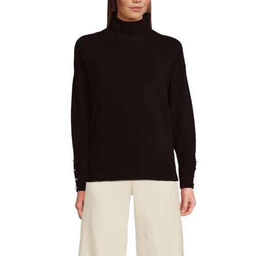  Lands' End Sot Touch Stehkragenpullover Mit ärmelknöpfen, Damen, Größe:44-46 Petite, Braun, Polyacryl/woll-mischung/nylon-mischung, By Lands' End 