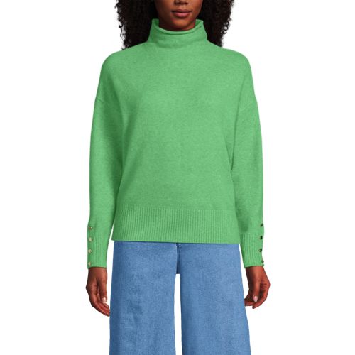  Lands' End Sot Touch Stehkragenpullover Mit ärmelknöpfen, Damen, Größe:40-42 Petite, Grün, Polyacryl/woll-mischung/nylon-mischung, By Lands' End 