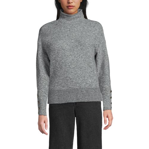 Lands' End Sot Touch Stehkragenpullover Mit ärmelknöpfen, Damen, Größe:32-34 Petite, Grau, Polyacryl/woll-mischung/nylon-mischung, By Lands' End 