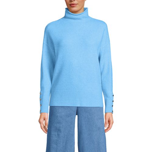 Lands' End Soft Touch Stehkragenpullover Mit ärmelknöpfen, Damen, Größe:32-34 Regular, Blau, Polyacryl/woll-mischung/nylon-mischung, By Lands' End 