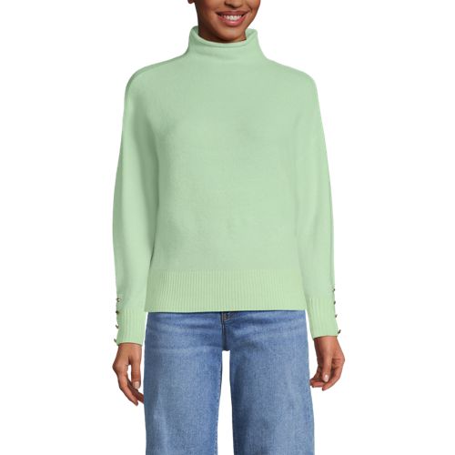  Lands' End Sot Touch Stehkragenpullover Mit ärmelknöpfen, Damen, Größe:32-34 Petite, Grün, Polyacryl/woll-mischung/nylon-mischung, By Lands' End 