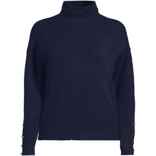  Lands' End Sot Touch Stehkragenpullover Mit ärmelknöpfen, Damen, Größe:32-34 Petite, Blau, Polyacryl/woll-mischung/nylon-mischung, By Lands' End 