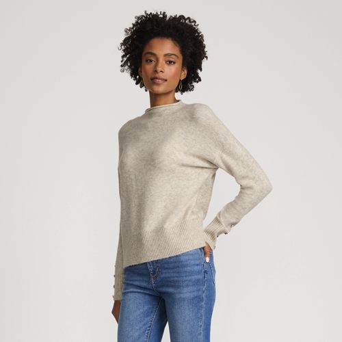  Lands' End Sot Touch Stehkragenpullover Mit ärmelknöpfen, Damen, Größe:32-34 Petite, Beige, Polyacryl/woll-mischung/nylon-mischung, By Lands' End 