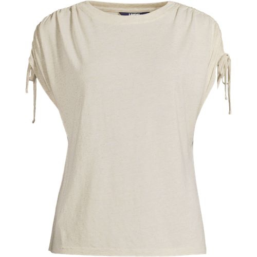 Soft Ease Linen Blend Ruched Sleeve Top, Women, size: S, regular, Misc, Linen/Viscose, by Lands' End