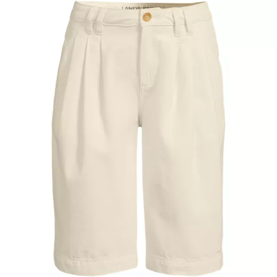 Women's Lightweight Denim Mid Rise Pleated 12" Slouchy Shorts - primary