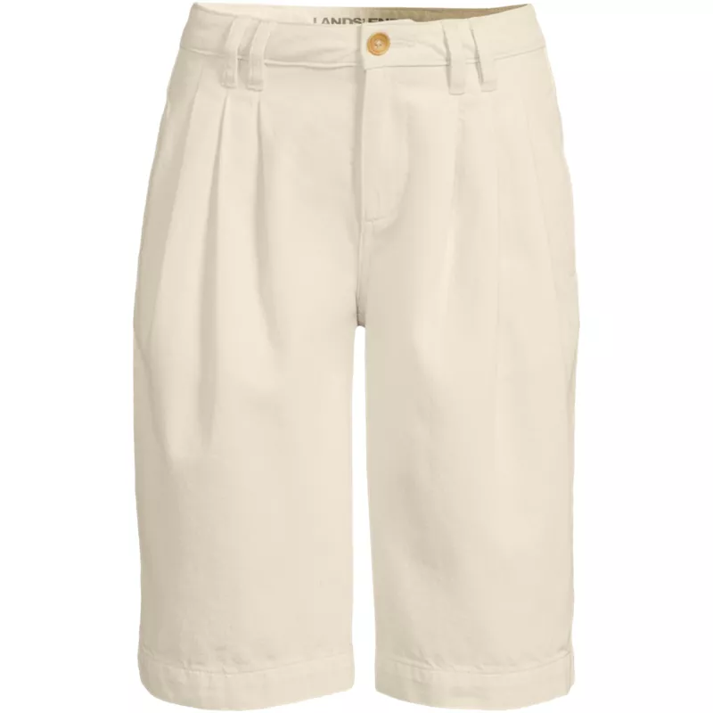 Women's Lightweight Denim Mid Rise Pleated 12" Slouchy Shorts, Front