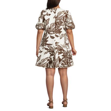 Women's Plus Size Linen Above the Knee Puff Sleeve Dress - image 2
