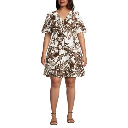 Women's Plus Size Linen Above the Knee Puff Sleeve Dress - image 1