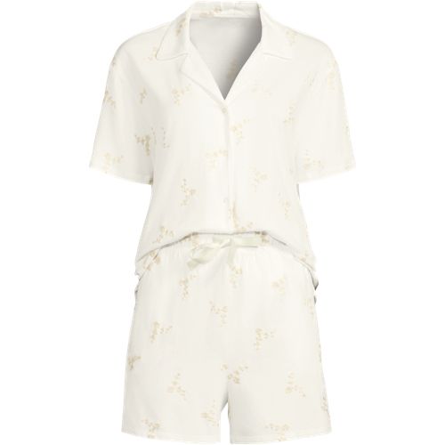 Embroidered Cotton Jersey Short Pyjama Set, Women, size: 14-16, regular, Ivory, Cotton, by Lands’ End