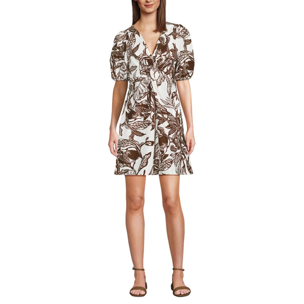 Women's Linen Above the Knee Puff Sleeve Dress | Lands' End