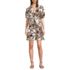Women's Linen Above the Knee Puff Sleeve Dress, Front