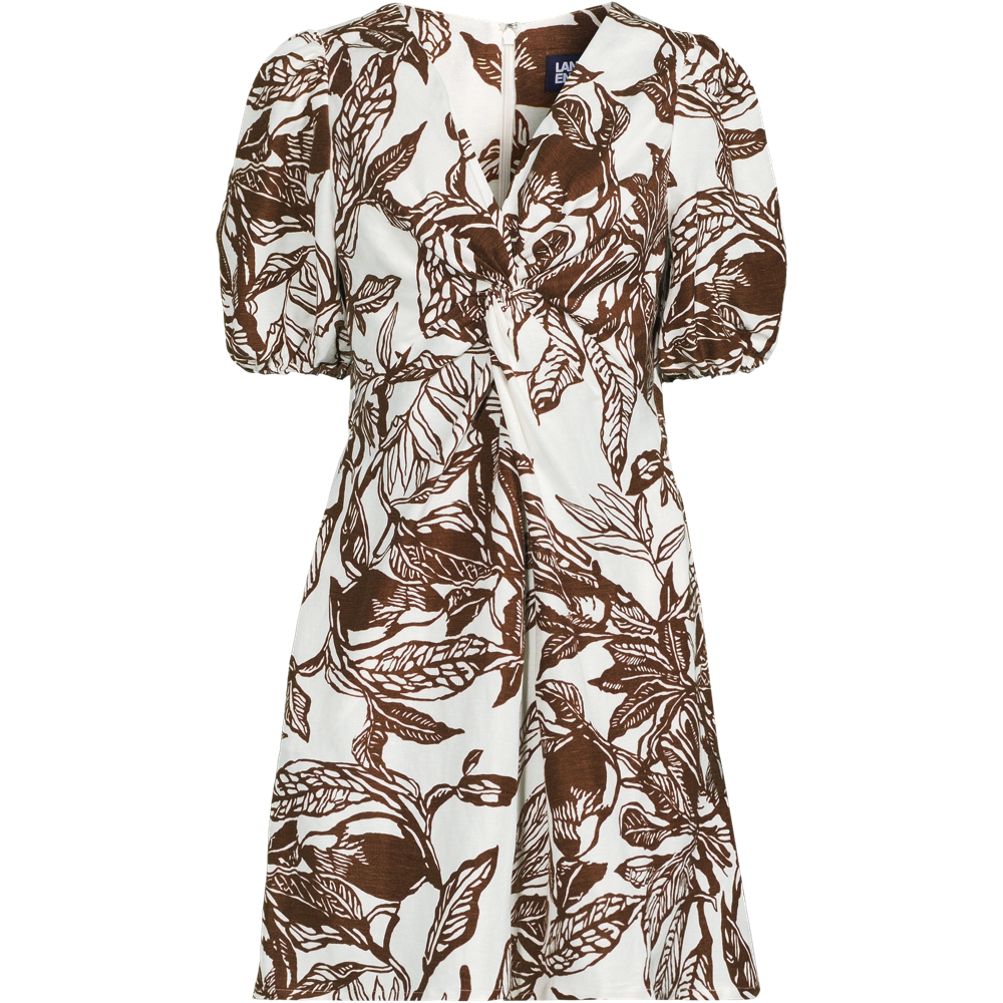 Women's Linen Above the Knee Puff Sleeve Dress | Lands' End