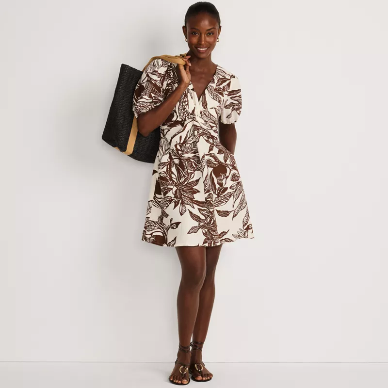 Women's Linen Above the Knee Puff Sleeve Dress, alternative image