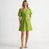 Women's Linen Above the Knee Puff Sleeve Dress, Front