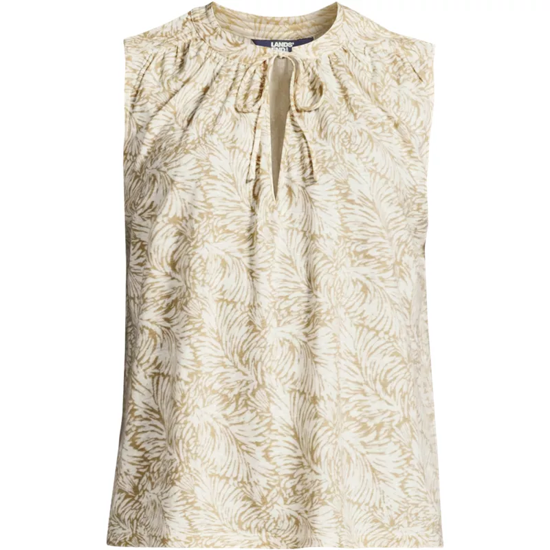 Women's Linen Blend Notch Neck Swing Tank Top, Front
