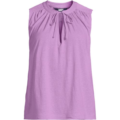 Soft Drape Linen Blend Notch Neck Swing Vest Top, Women, size: M, regular, Purple, Linen, by Lands' End