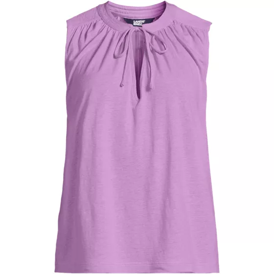 Women's Linen Blend Notch Neck Swing Tank Top - primary