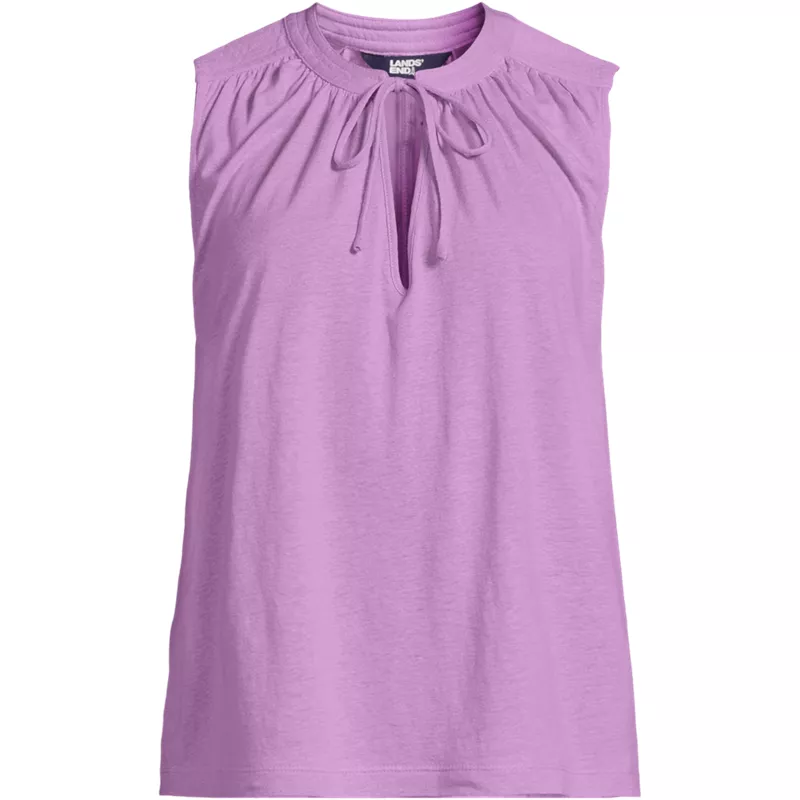 Women's Linen Blend Notch Neck Swing Tank Top, Front