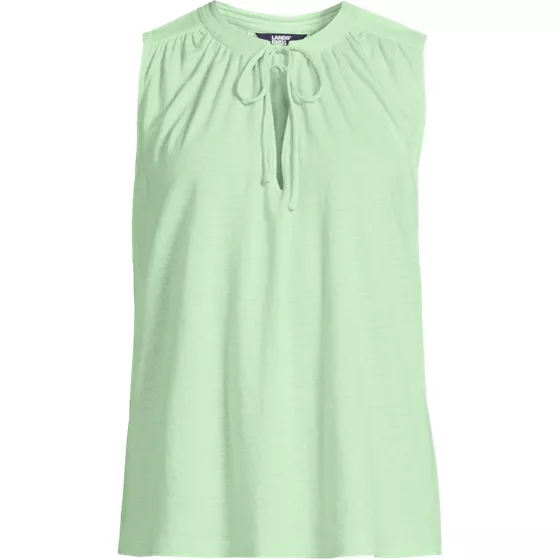 Women's Plus Size Linen Blend Notch Neck Swing Tank Top - primary