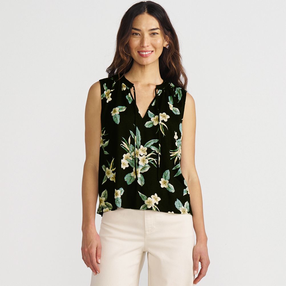 Women's Linen Blend Notch Neck Swing Tank Top | Lands' End
