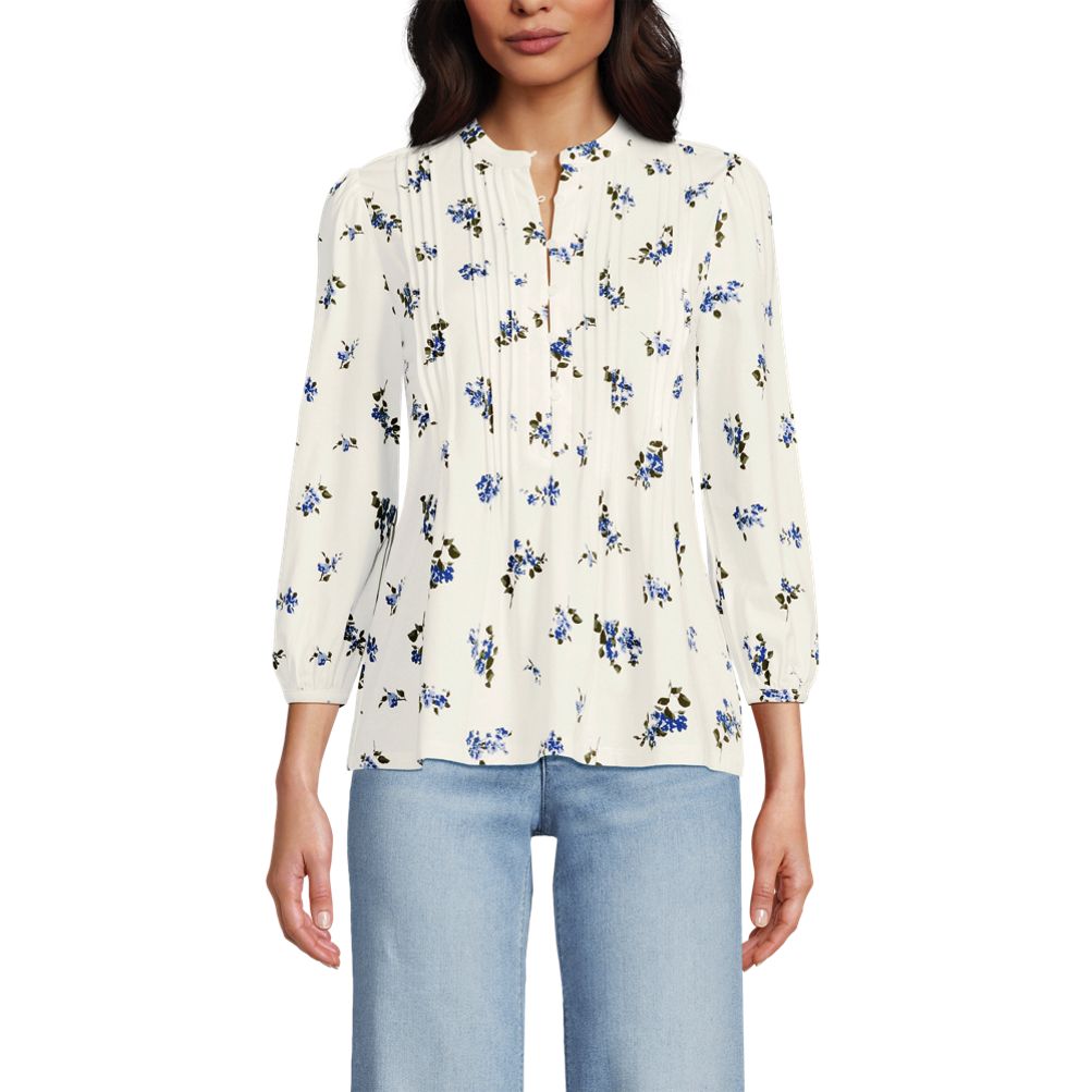 売れ筋商品|||ランズエンド カットソー トップス レディース Women's Lightweight Jersey Button Pintuck Top White Lands' End Women's Lightweight Jersey Button Pintuck Top