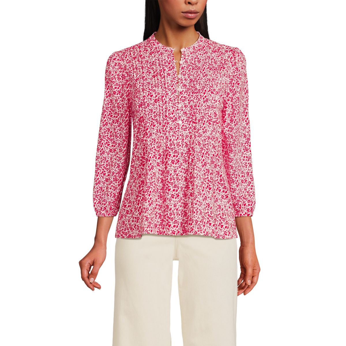 Women's Lightweight Jersey Button Pintuck Top