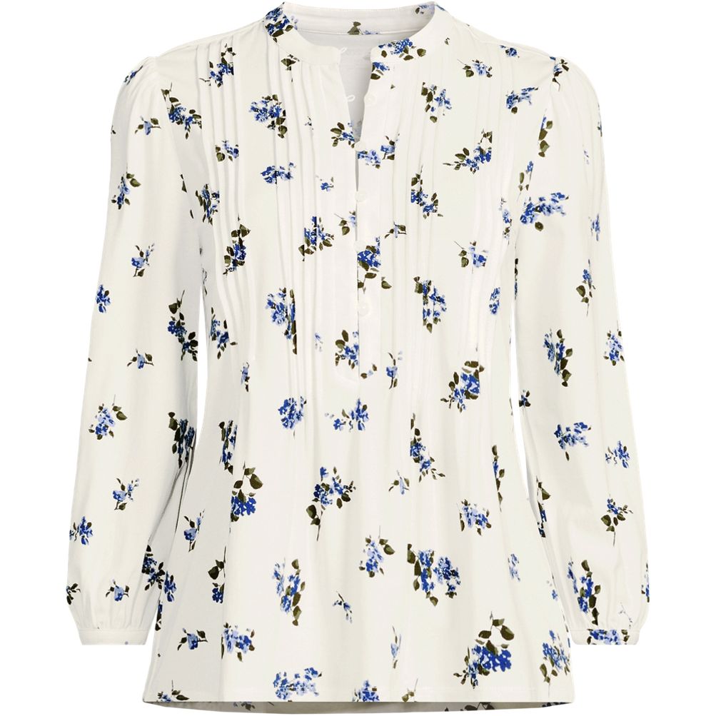 売れ筋商品|||ランズエンド カットソー トップス レディース Women's Lightweight Jersey Button Pintuck Top White Lands' End Women's Lightweight Jersey Button Pintuck Top