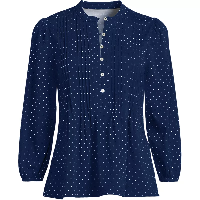 Women's Plus Size Lightweight Jersey Button Pintuck Top, Front