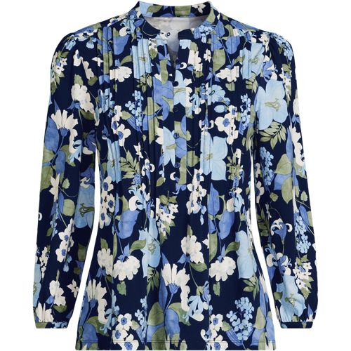 Women's Lightweight Jersey Button Pintuck Top | Lands' End