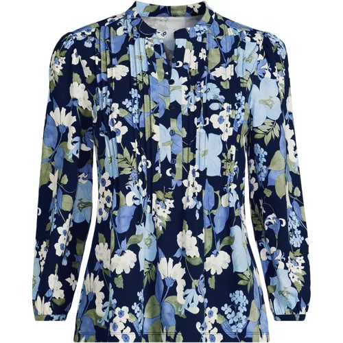 Women's Lightweight Jersey Button Pintuck Top, Front