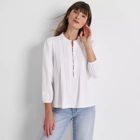 Women's Tall Lightweight Jersey Button Pintuck Top - primary