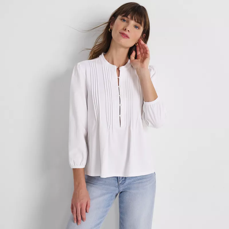 Women's Tall Lightweight Jersey Button Pintuck Top, alternative image