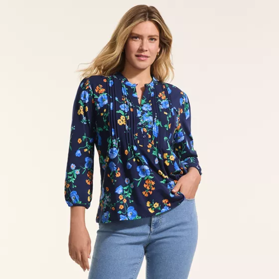 Women's Tall Lightweight Jersey Button Pintuck Top - primary