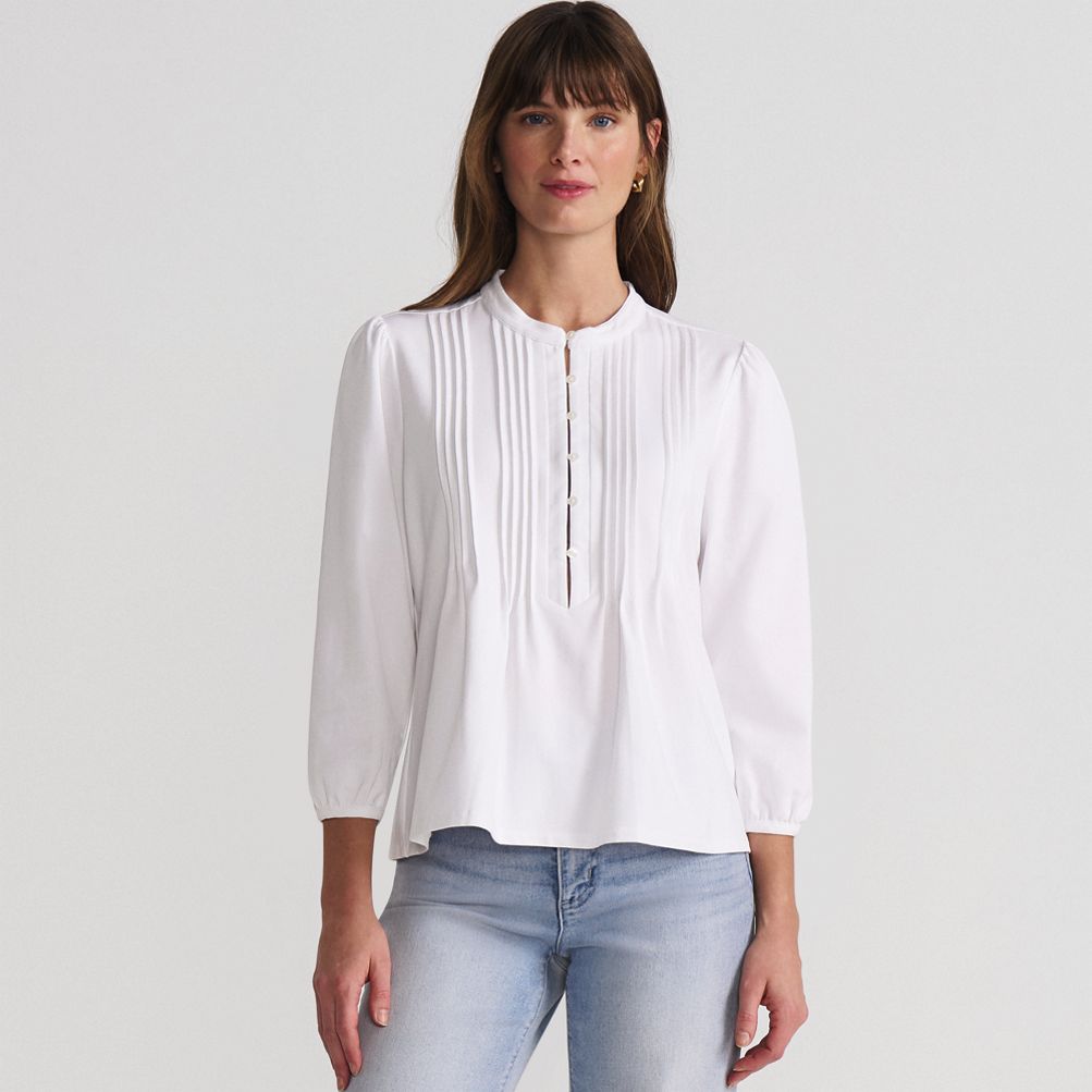 売れ筋商品|||ランズエンド カットソー トップス レディース Women's Lightweight Jersey Button Pintuck Top White Lands' End Women's Lightweight Jersey Button Pintuck Top