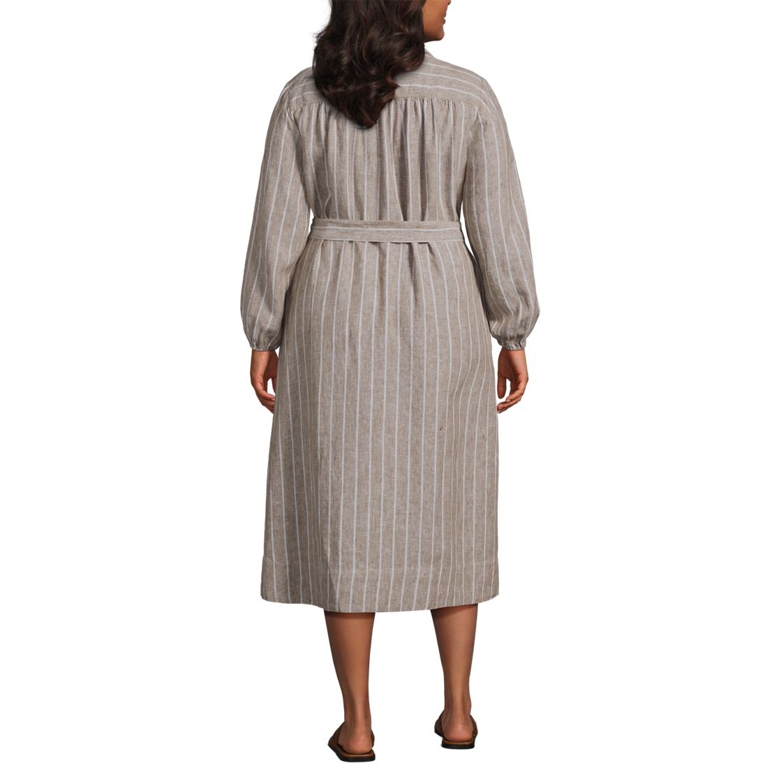 Women's Linen Long Sleeve Midi Shirt Dress