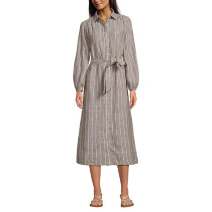 Women's Linen Long Sleeve Midi Shirt Dress - image 4