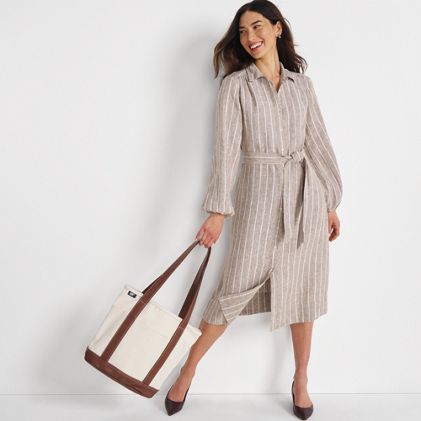 Women's Linen Long Sleeve Midi Shirt Dress - primary