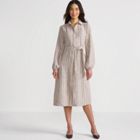 Women's Linen Long Sleeve Midi Shirt Dress