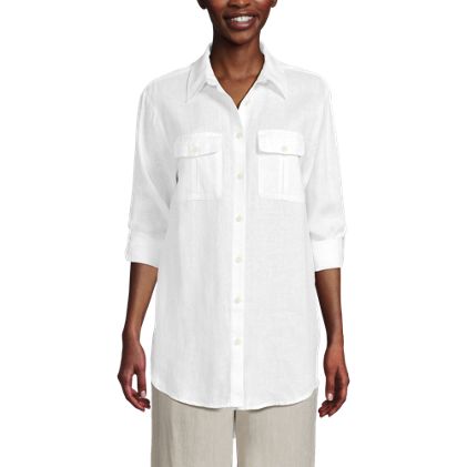 Women's Linen Roll Sleeve Relaxed Tunic Top - image 2