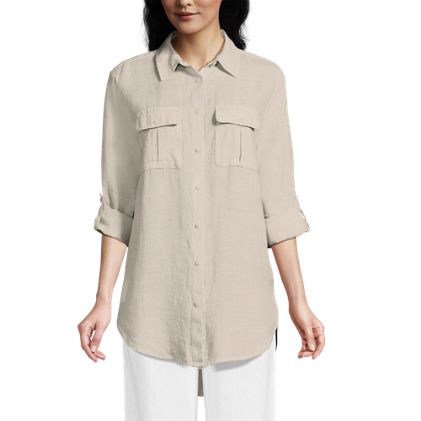 Women's Linen Roll Sleeve Relaxed Tunic Top - image 5
